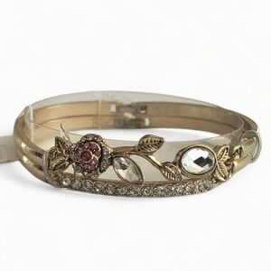 Betsey Johnson Gold-tone Embellished Pink Floral Hinged Bracelet Set